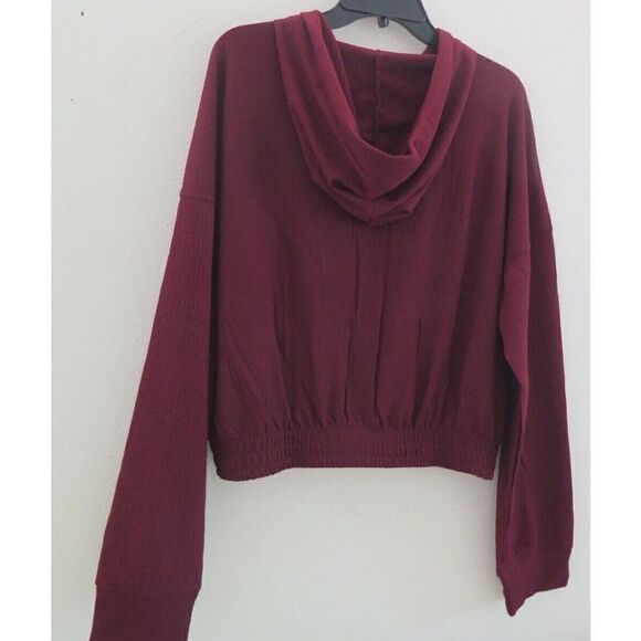 BCBGeneration Women's Sz L Wine Short Waffle Knit Slouchy Zip Up Hoodie $98+ - Picture 3 of 8
